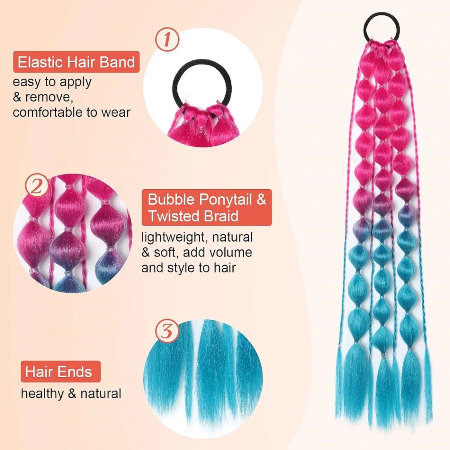 Colourful Bubble Braid Ponytail Extension — Festival & Party Hair