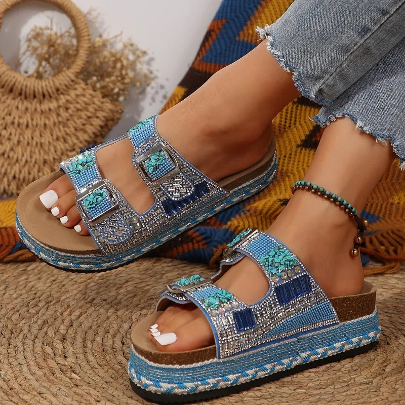 Rhinestone Wedge Flip Flops — Sparkly Non-Slip Summer Sandals