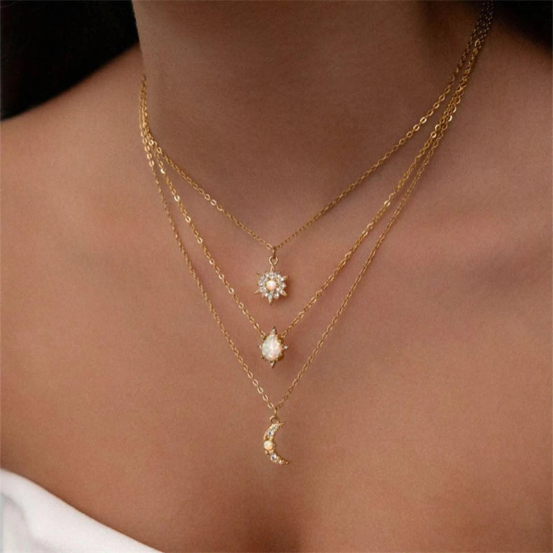 Star & Moon Sequin Tassel Choker — Boho Festival Layered Necklace