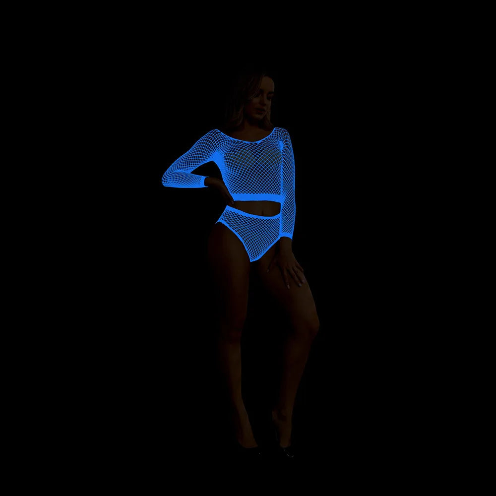 UV Glow Fishnet Two-Piece Set — Festival & Rave Outfit