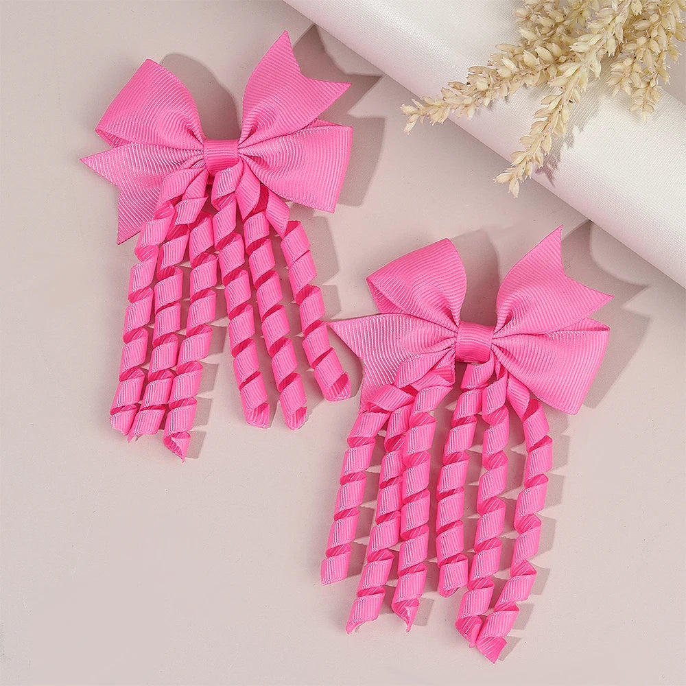 Unicorn Bow Hair Clips — Tassel Ribbon Barrettes for Girls