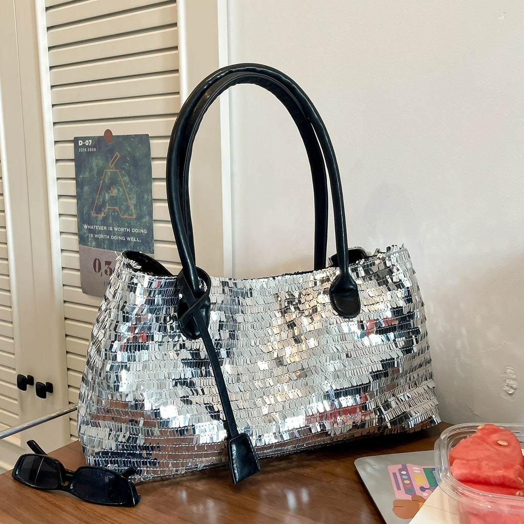 Silver Sequin Shoulder Bag — Sparkly Evening & Party Handbag