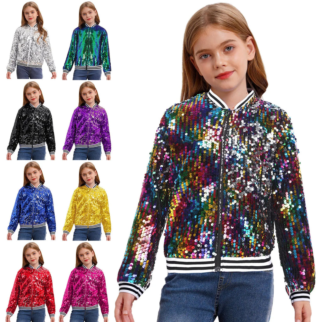 Shiny Sequin Zip Jacket — Kids Dance Performance & Festival Coat