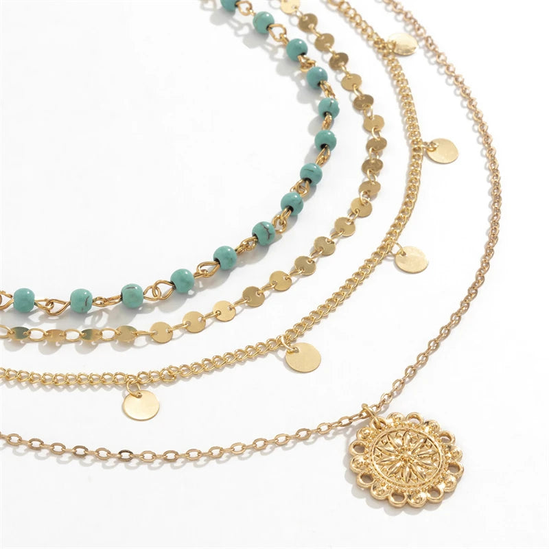 Star & Moon Sequin Tassel Choker — Boho Festival Layered Necklace