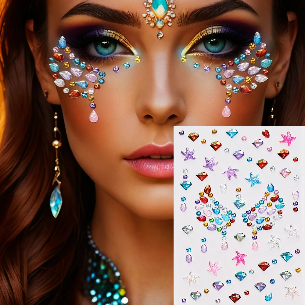 3D Heart Face Gems — Bling Self-Adhesive Festival & Party Stickers