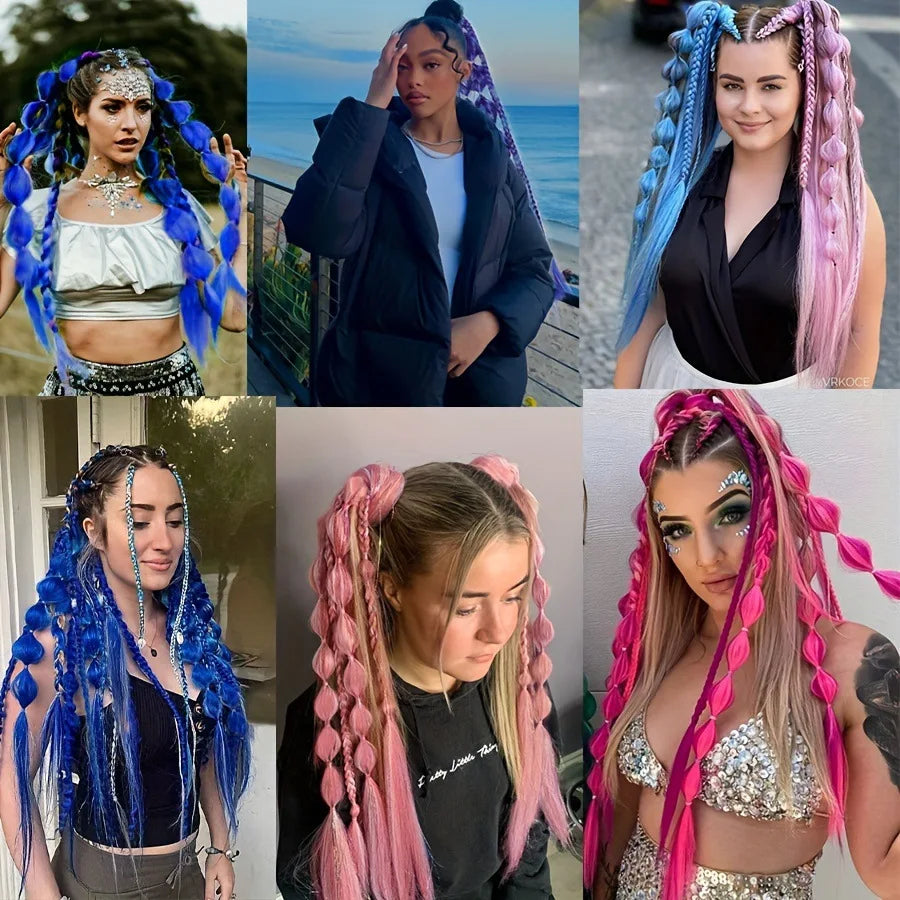 Colourful Bubble Braid Ponytail Extension — Festival & Party Hair