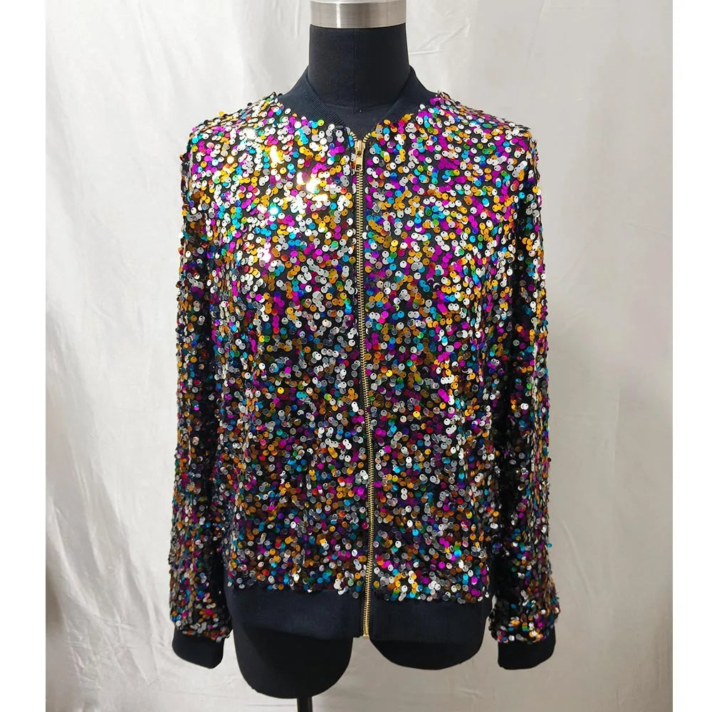 Sequin Zip-Up Jacket — Festival & Party Outerwear