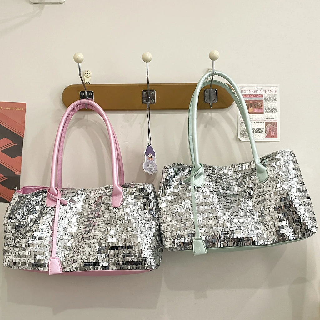 Silver Sequin Shoulder Bag — Sparkly Evening & Party Handbag