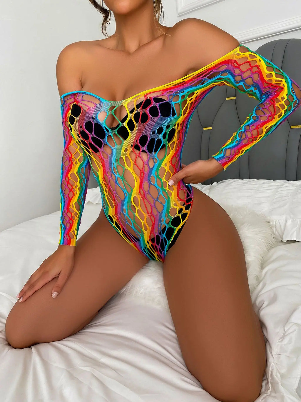 Sheer Mesh Long-Sleeve Bodysuit — Festival Rave & Streetwear Top