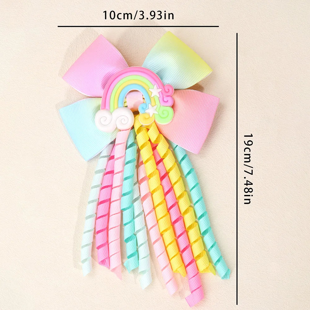 Unicorn Bow Hair Clips — Tassel Ribbon Barrettes for Girls
