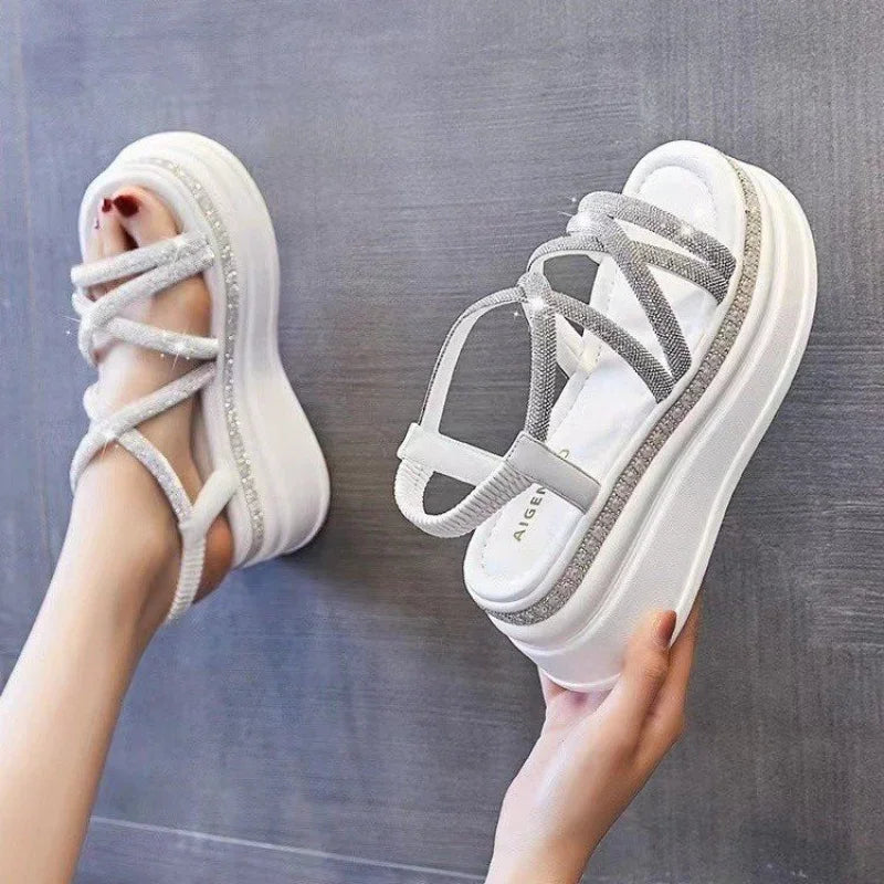 Crystal Platform Wedge Sandals — 7cm Sparkly Festival & Beach Shoes