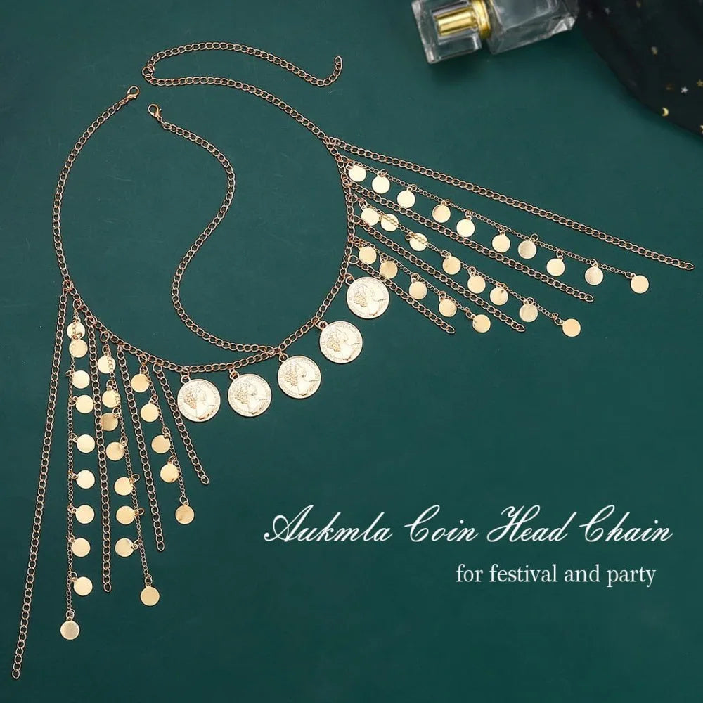 Gold Coin Tassel Head Chain — Festival & Bridal Hair Jewellery