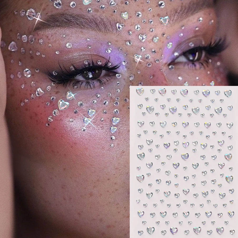 3D Heart Face Gems — Bling Self-Adhesive Festival & Party Stickers