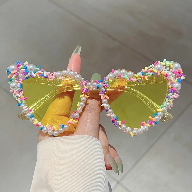 Pearl Heart Sunglasses — Gradient Y2K Festival & Holiday Shades