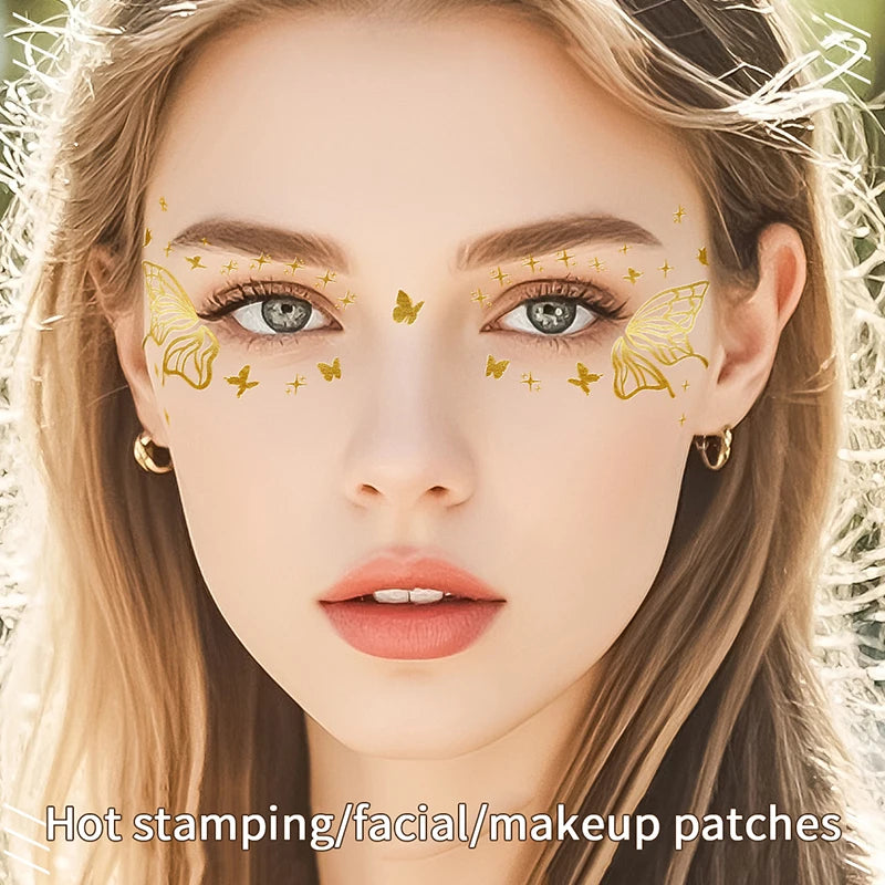 Gold Butterfly Glitter Temporary Tattoos — Festival & Party Metallic Decals
