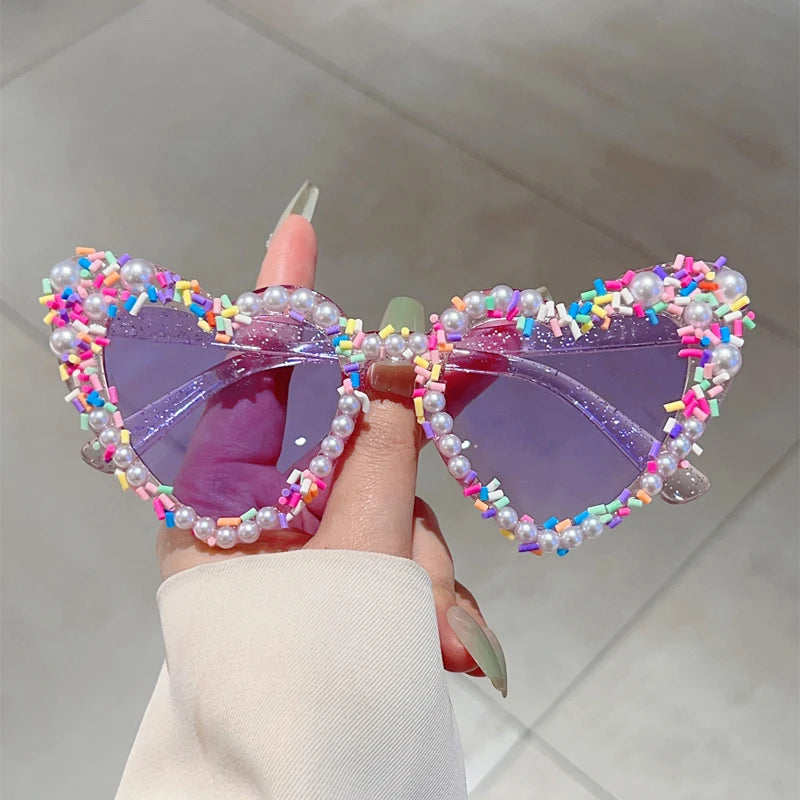 Pearl Heart Sunglasses — Gradient Y2K Festival & Holiday Shades
