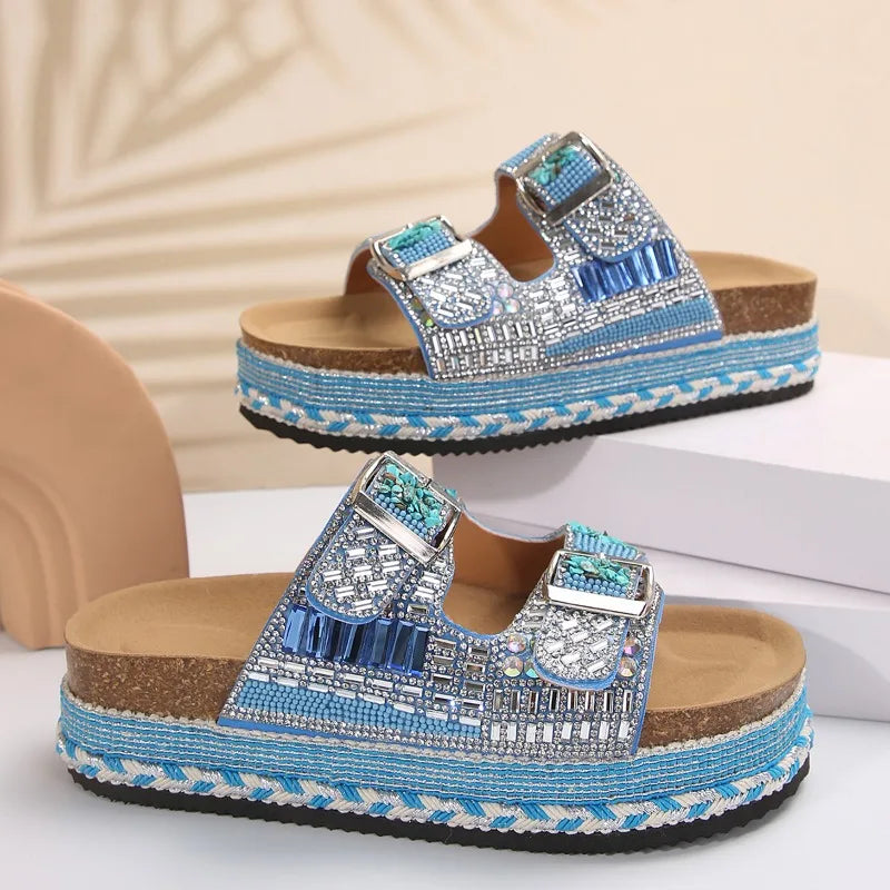 Rhinestone Wedge Flip Flops — Sparkly Non-Slip Summer Sandals