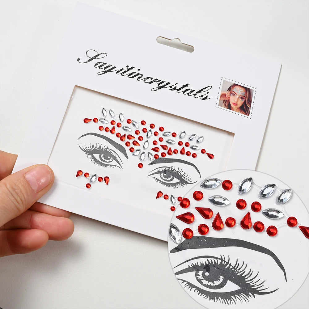 Mermaid Face Gems — 5 Pack Crystal Rhinestone Festival Sticker