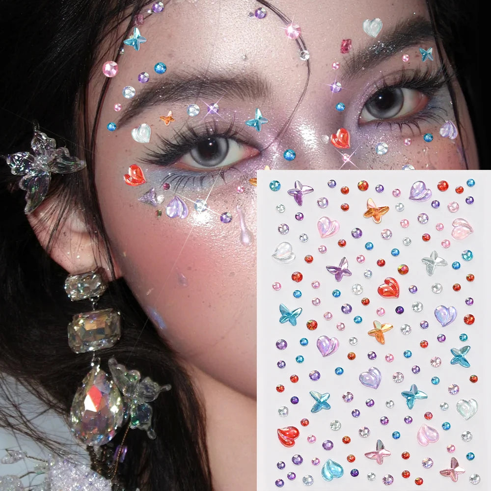 3D Heart Face Gems — Bling Self-Adhesive Festival & Party Stickers