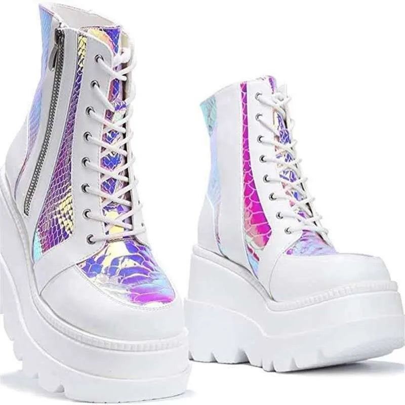 Sequin Platform Ankle Boots — Sparkly High Heel Festival Boots