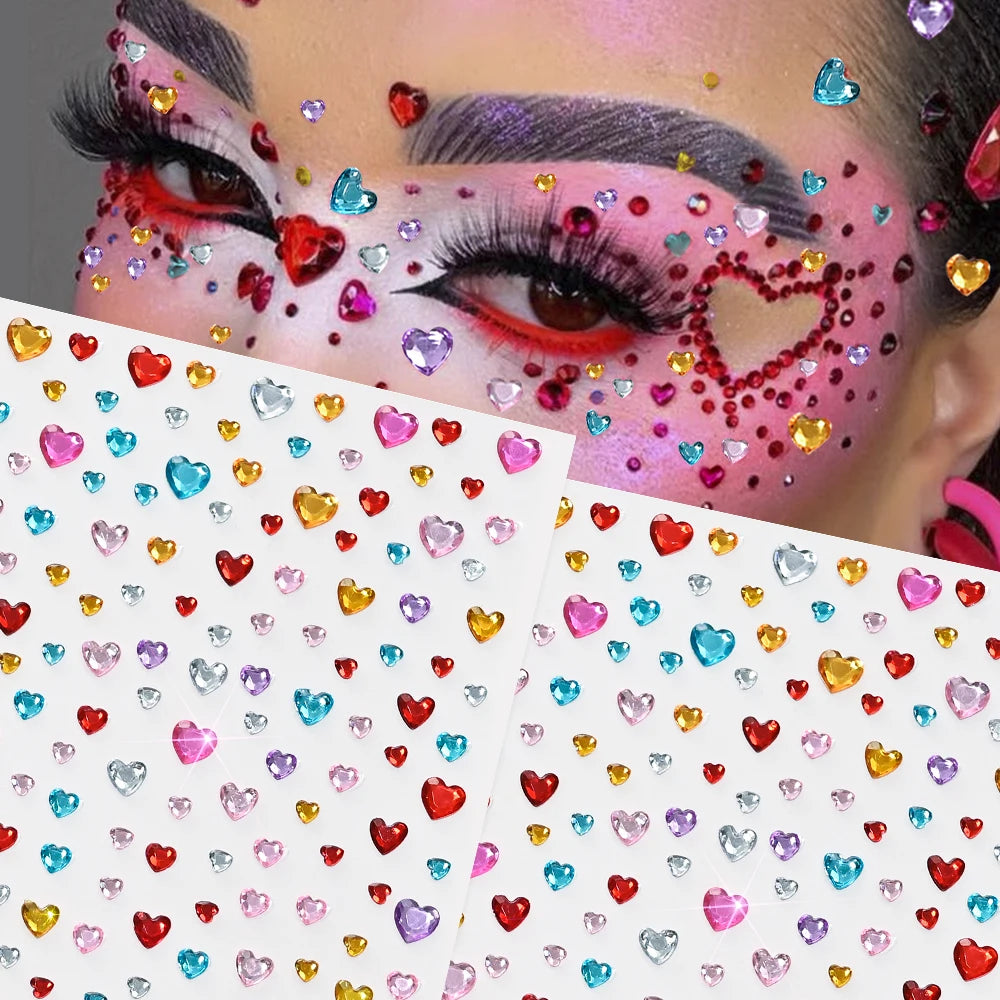 3D Heart Face Gems — Bling Self-Adhesive Festival & Party Stickers