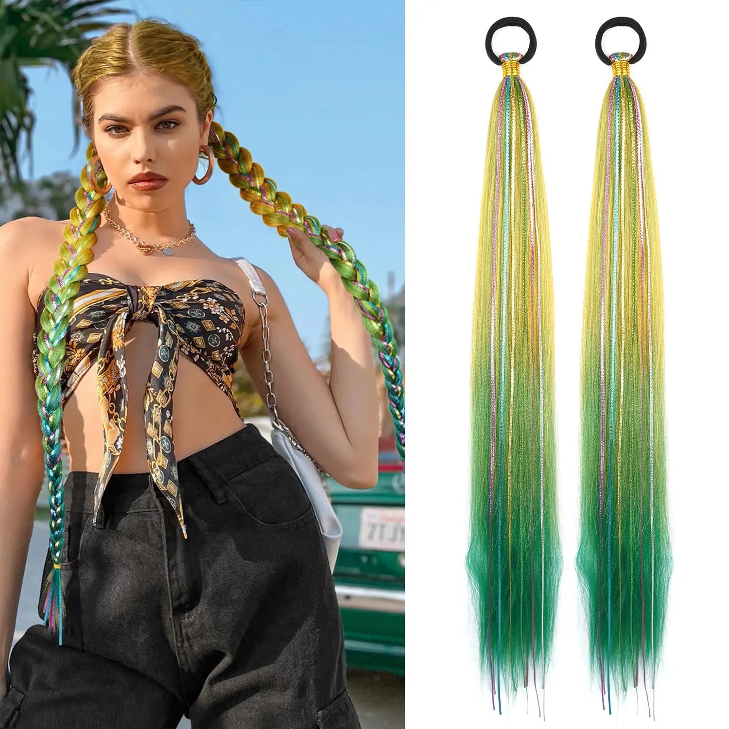 Purple Gradient Braided Ponytail Extension — 26 Inch Wrap Around