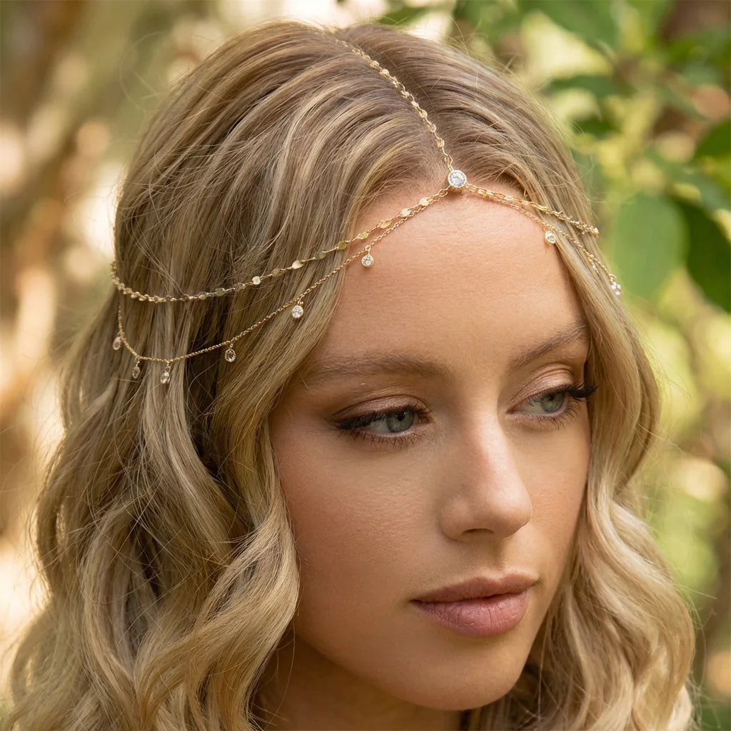 Multi-Layer Diamond Forehead Chain — Wedding & Party Princess Headpiece