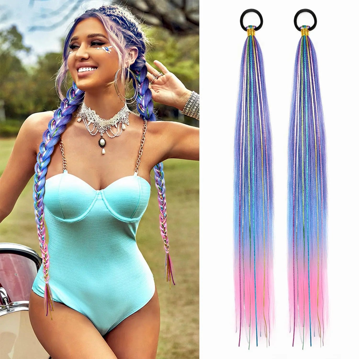 Purple Gradient Braided Ponytail Extension — 26 Inch Wrap Around