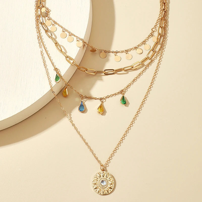 Star & Moon Sequin Tassel Choker — Boho Festival Layered Necklace