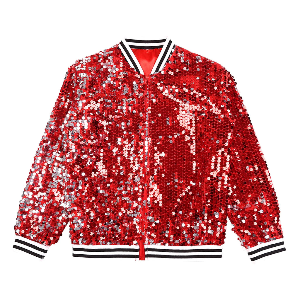 Shiny Sequin Zip Jacket — Kids Dance Performance & Festival Coat