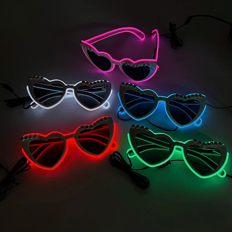 LED Heart Sunglasses — Light Up Bride & Hen Party Glasses