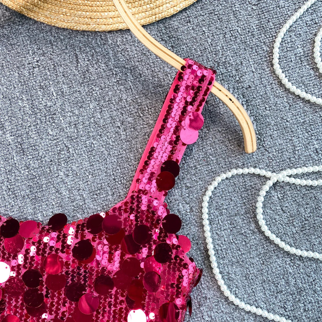 Sequin Crop Top — Slim Party & Club Cami