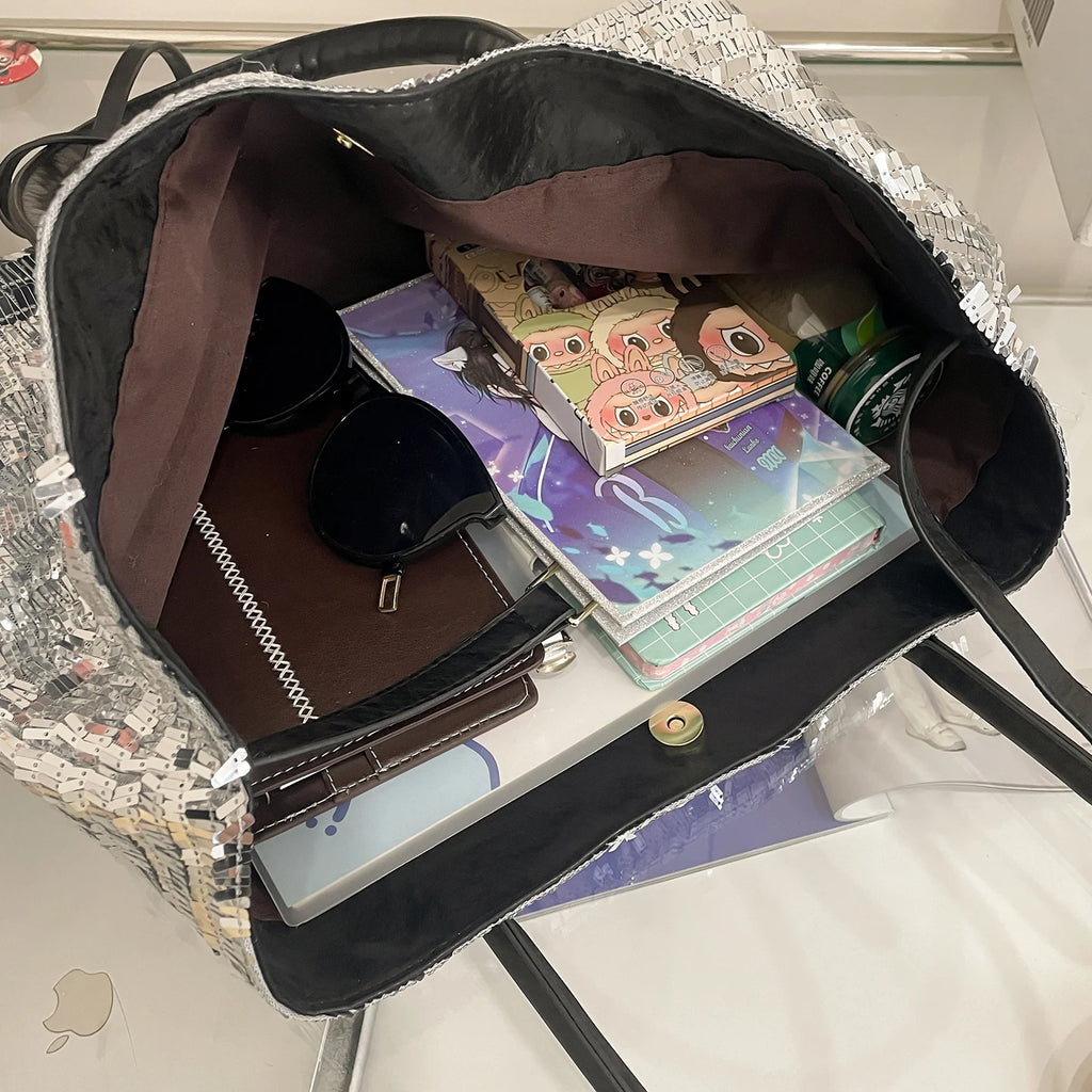Silver Sequin Shoulder Bag — Sparkly Evening & Party Handbag