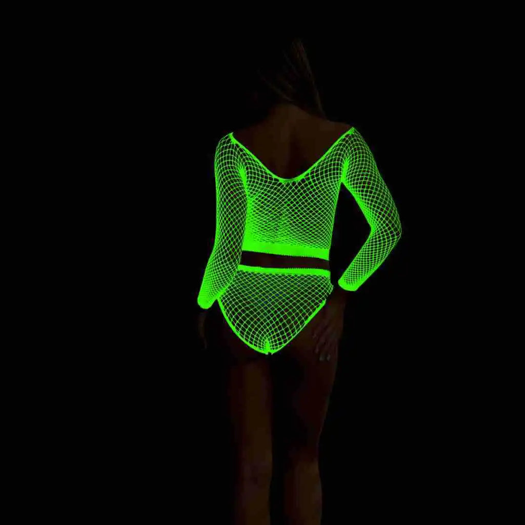 UV Glow Fishnet Two-Piece Set — Festival & Rave Outfit