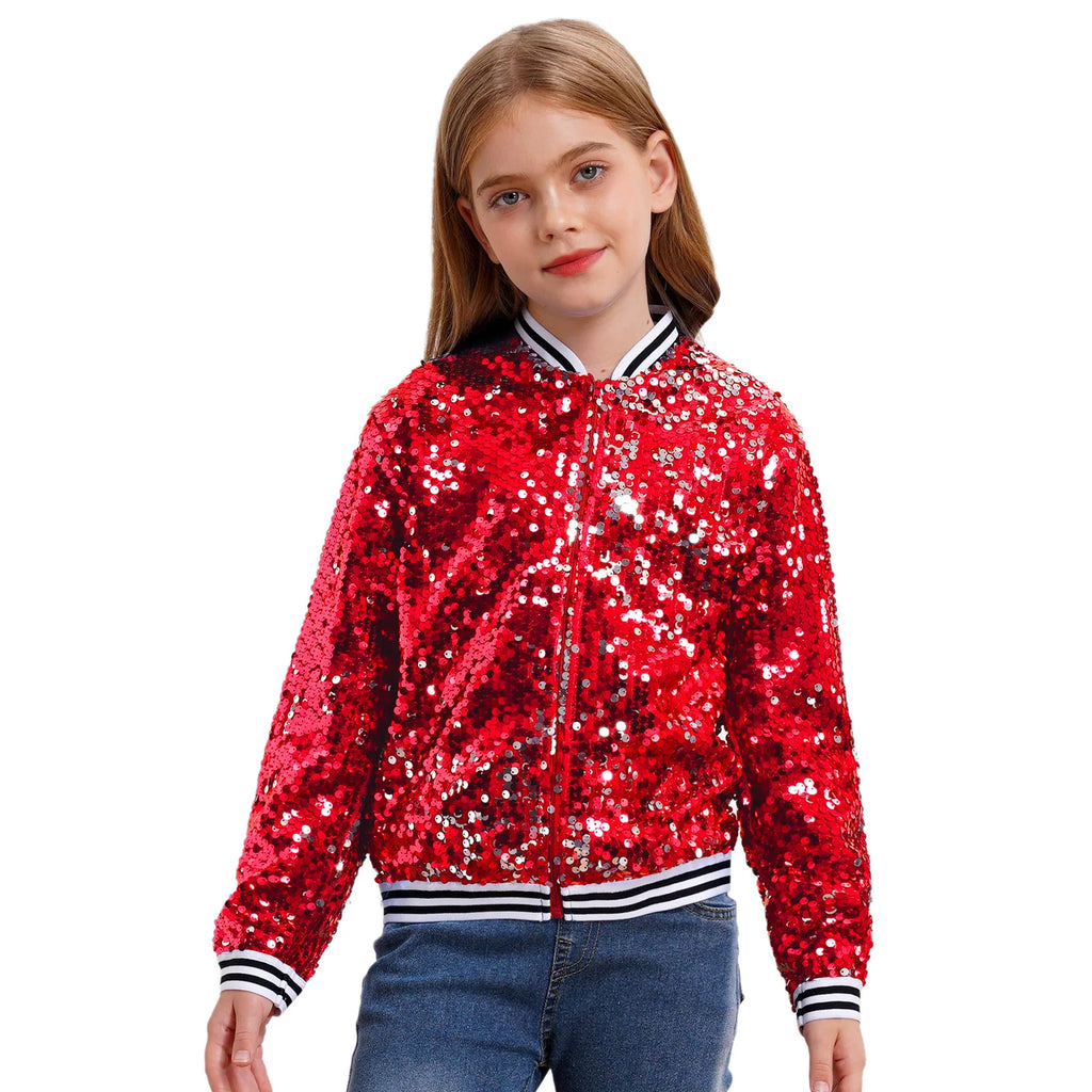 Shiny Sequin Zip Jacket — Kids Dance Performance & Festival Coat
