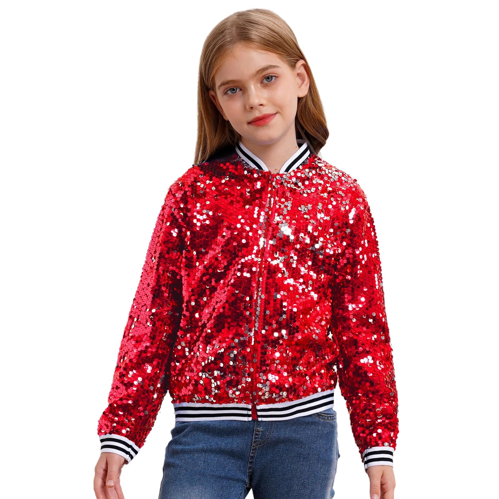 Shiny Sequin Zip Jacket — Kids Dance Performance & Festival Coat