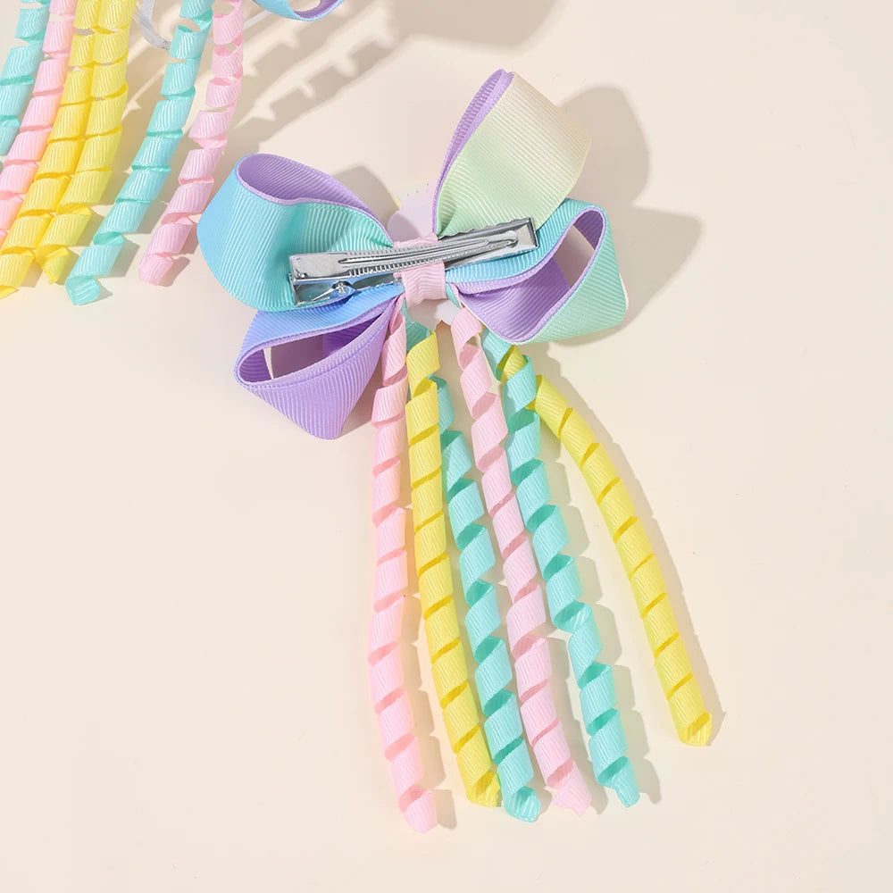 Unicorn Bow Hair Clips — Tassel Ribbon Barrettes for Girls