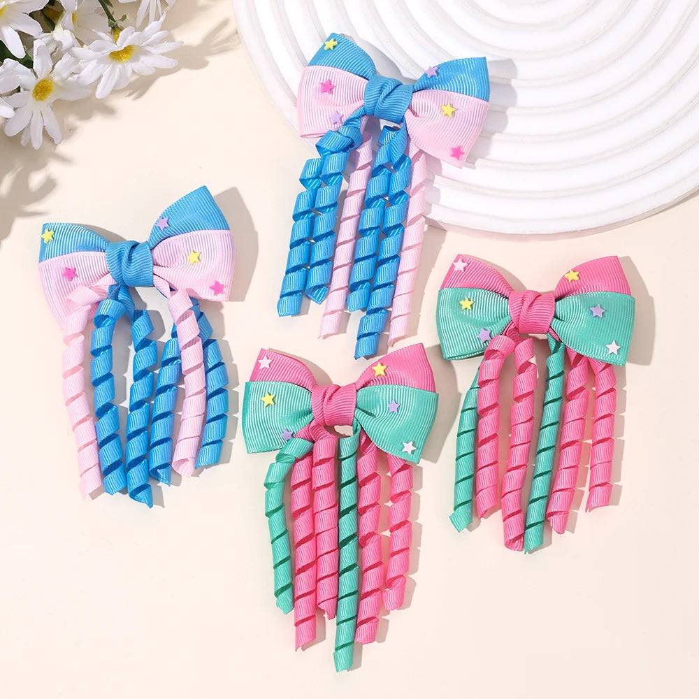 Unicorn Bow Hair Clips — Tassel Ribbon Barrettes for Girls