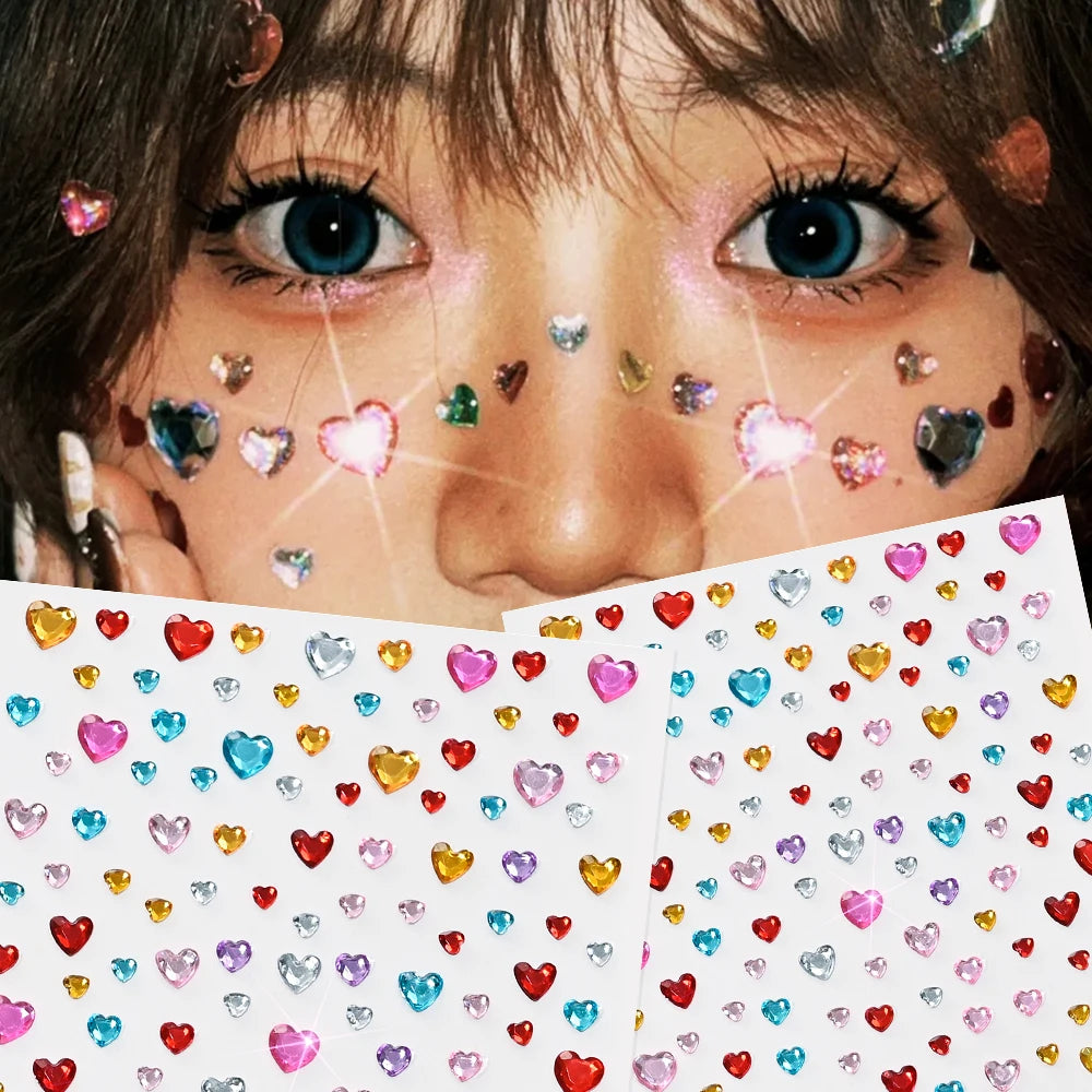 3D Heart Face Gems — Bling Self-Adhesive Festival & Party Stickers